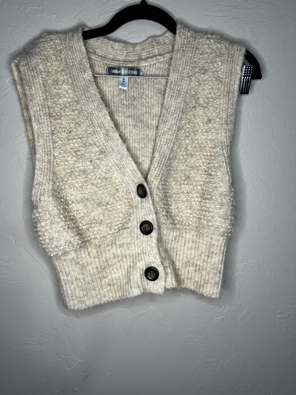 Urban Outfitters UO Paige Cardigan Cream Chunky Knit Wool Blend Sweater Vest - Picture 2 of 6